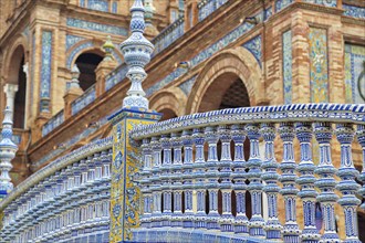 Seville, Spain-October 14, 2017: Plaza De Espana, Seville, Architectural Details and Ornaments