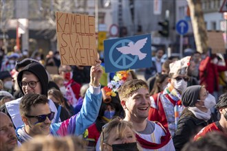 Peace demonstration against the war in Ukraine, instead of the Rose Monday parade in Cologne, with