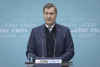 Markus Söder, Minister-President of Bavaria, at a press conference after the joint meeting of the