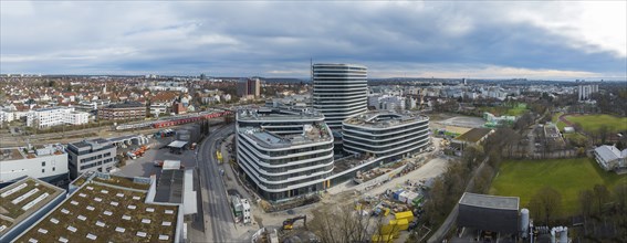 Allianz Park Stuttgart-Vaihingen. The high-rise building has 17 floors and is flanked by two