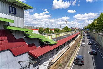 Motorway A40, Ruhrschnellweg, in the through road in Essen, noise barrier, North Rhine-Westphalia,