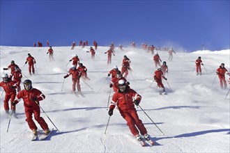 Skier in action, Ski school, Group in Austria