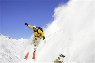 Skier in action, deep snow, trick skiing, man 30-40 years, Alpine region, Austria, Europe