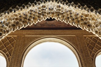 Arabesque Moorish stalactites or muqarnas in the Sala de los Abencerrajes, Nasrid Palaces,