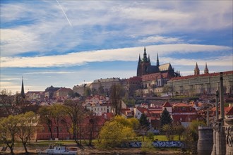 View over the Vltava River to HradÄany Castle, Prague, Czech Republic, Europe