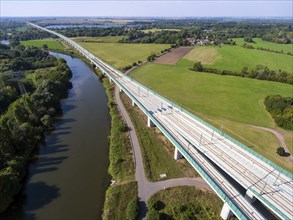 Aerial view of the approximately six-kilometre-long Saale Elster Valley Bridge near Halle, the