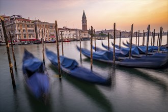 Venetian gondolas, boat dock at the customs office on the Grand Canal, Gondola Traghetto Dogana,