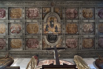 Painted coffered ceiling in Sankt Emmeram, Regensburg, Upper Palatinate, Bavaria, Germany, Europe