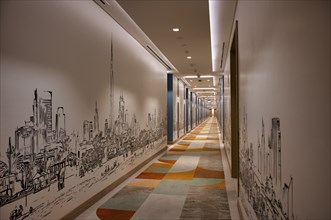 Interior view of corridor with Burj Khalifa wallpaper, Hotel NH Collection The Palm Jumeirah,