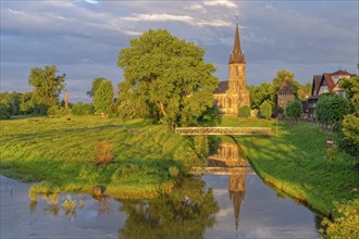 At the old harbour with St. Sturmius church Rinteln Germany