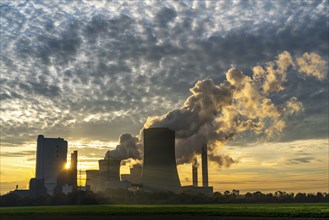 Lignite-fired power plant, RWE Power AG Niederaussem power plant, sunset, Bergheim, North