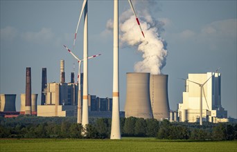 Neurath lignite-fired power station, RWE Power AG, wind farm partly owned by RWE, Grevenbroich,