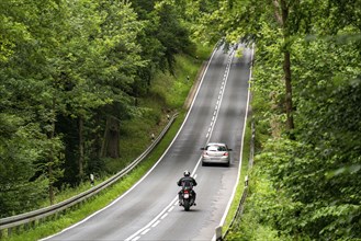 Country road through a forest, near Hofgeismar, in Hesse, Germany, Europe