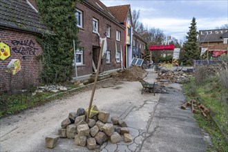 Barricades, obstacles, in the camp of climate activists in the rest of the village of Lützerath,