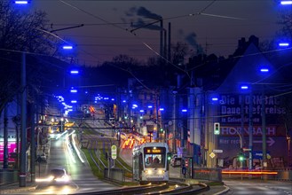 The Blue Ribbon, a light installation along Kurt-Schumacher-StraÃŸe, in Gelsenkirchen Schalke, 2.7