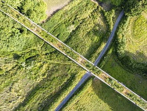 Top Down over Cannington Viaduct from a drone, Uplyme, Lyme Regis, Dorset, Devon, England, United