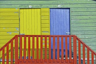 Colourful changing cabins on the beach at St. James near Muizenberg, Falsebay, Somerset West, South