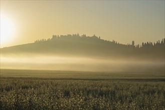 Sunrise in the Crete Senesi, Province of Siena, Tuscany, Italy, Europe