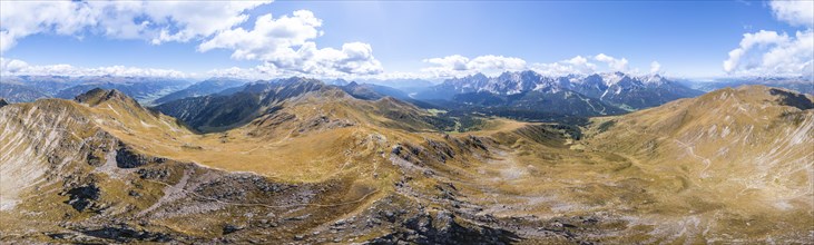 Alpine panorama, aerial view, Carnic High Trail, Carnic main ridge, Carnic Alps, Carinthia,