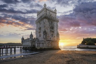 Belem Tower or Tower of St Vincent, famous tourist landmark of Lisboa and tourism attraction, on