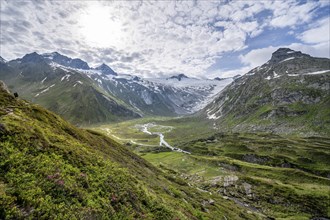 Picturesque mountain landscape, mountain summit with snow and glacier Schwarzensteinkees, summit