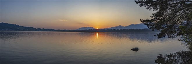 Sunrise, Hopfensee, near Füssen, OstallgÃ¤u, AllgÃ¤u, Upper Swabia, Swabia, Bavaria, Germany,