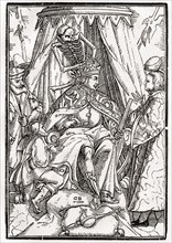 Der Tod kommt für den Kaiser Woodcut by Georg Scharffenberg after Hans Holbein the Younger from Der