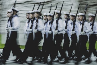 Marines of the guard battalion, photographed during a reception with military honours at the