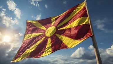 Flags, the national flag of Macedonia flutters in the wind