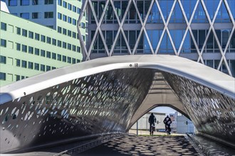 The Parkbruk, cycle and pedestrian bridge in the city centre of Antwerp, crosses a multi-lane city