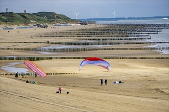 North Sea coast in Zeeland, called Zeeland Riviera, breakwater, made of wooden piles, near