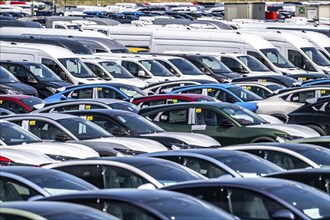 Storage area for new cars in the port of Vlissingen-Oost, vehicles are temporarily stored on over