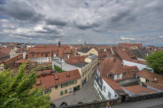 View from the cathedral square to the old town centre of Bamberg, Upper Franconia, Bavaria,