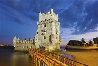 Belem Tower or Tower of St Vincent, famous tourist landmark of Lisboa and tourism attraction, on