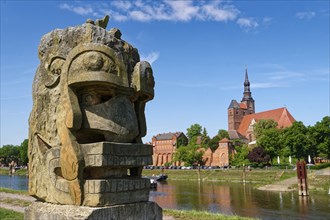 Stone art at the mouth of the Tanger river into the Elbe and the entrance to the harbour. In the