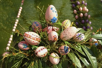 Easter custom, Easter fountain in Franconian Switzerland, detail, here in Bieberbach, district of