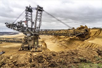 Opencast lignite mine Garzweiler 2, bucket wheel excavator 261 excavating the surface, near the