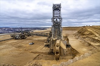 Opencast lignite mine Garzweiler 2, bucket wheel excavator 261 excavating the surface, near the