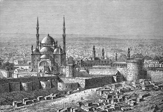 Mohammed Ali Mosque on the Citadel of Cairo, Egypt, in 1880, Historical, digital reproduction of an