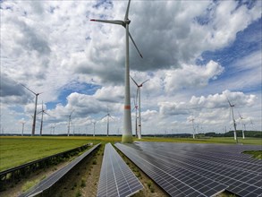 Wind farm near Marsberg, photovoltaic system, utilisation of land for renewable energies,