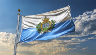 Flags, the national flag of San Marino flutters in the wind