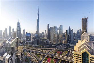 Burj Khalifa tallest building in the world from above in Downtown Dubai, United Arab Emirates, Asia