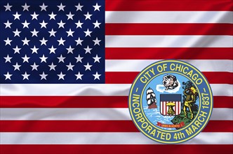 The flag of the USA with the coat of arms of Chicago, Studio