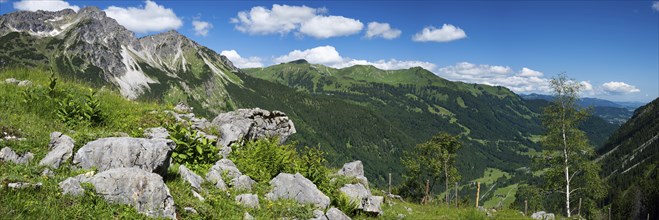 Panorama of the Stillachtal valley near Oberstdorf, AllgÃ¤u Alps, AllgÃ¤u, Bavaria, Germany, Europe