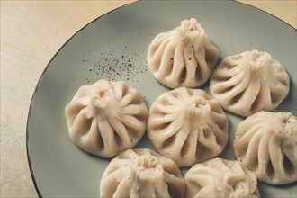 Traditional Georgian dish, Khinkali, Kalakuri, top view, rustic style, no people