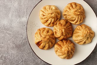 Deep-fried khinkali, khinkali with meat, traditional Georgian dish, no people