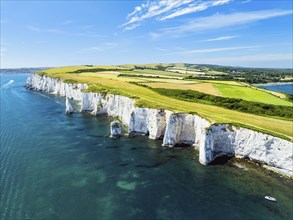 White Cliffs of Old Harry Rocks Jurassic Coast from a drone, Dorset Coast, Poole, England, United