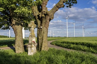 Neurath lignite-fired power station, RWE Power AG, wind farm partly owned by RWE, Grevenbroich,