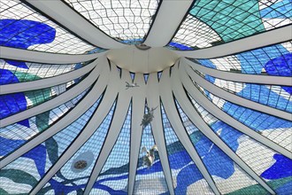 Angels hanging from the stained-glass ceiling, Roman Cathedral of Brasilia or Metropolitan