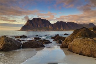 Evening atmosphere at Uttakleiv beach, Leknes, Nordland, Lofoten, Norway, Europe